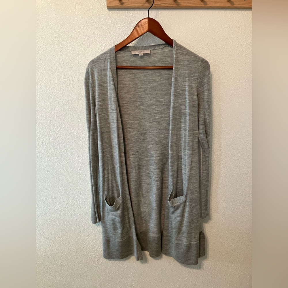 LOFT Light Gray Long Cardigan